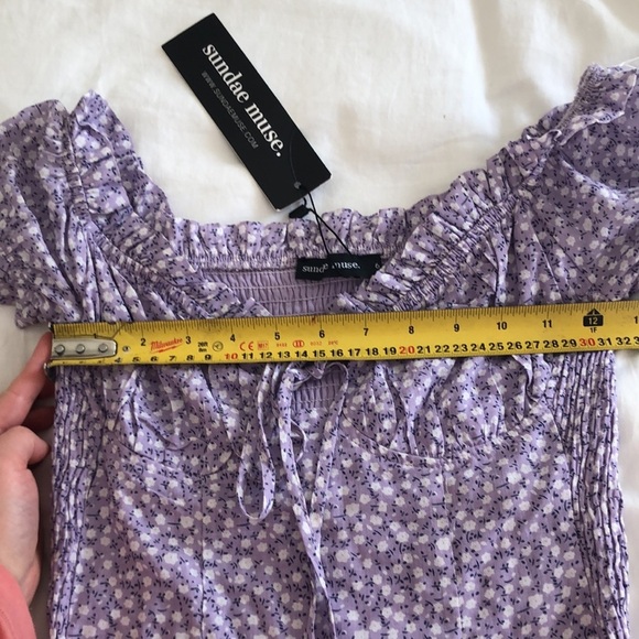 Purple floral off-shoulder mini dress. Size 6. - Picture 11 of 14